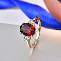 9K Yellow Gold Premium Orissa Natural Rhodolite Garnet, Lab Grown Diamond GH, SI Main Stone With Side Stone Ring, Gold Wt.2.05 Gms  4.116  Ct.