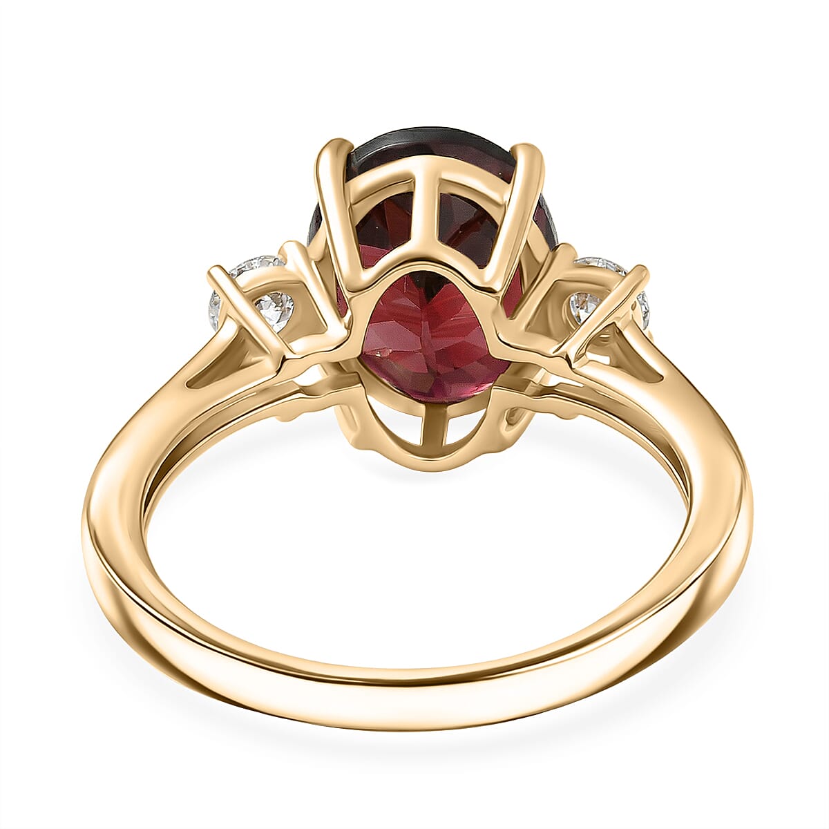 9K Yellow Gold AA Rhodolite Garnet, Lab Grown Diamond GH, SI Main Stone With Side Stone Ring, Gold Wt.2.21 Gms  4.116  Ct.