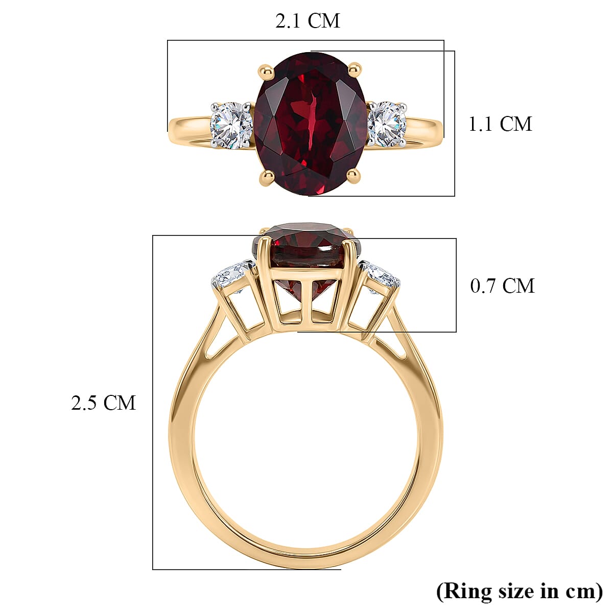 9K Yellow Gold AA Rhodolite Garnet, Lab Grown Diamond GH, SI Main Stone With Side Stone Ring, Gold Wt.2.21 Gms  4.116  Ct.