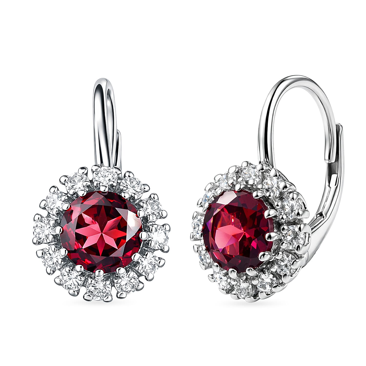 D'Joy Rhodolite Garnet, White Zircon Main Stone With Surrounding Stone Earring in Platinum OverlaySterling Silver  2.956  Ct.