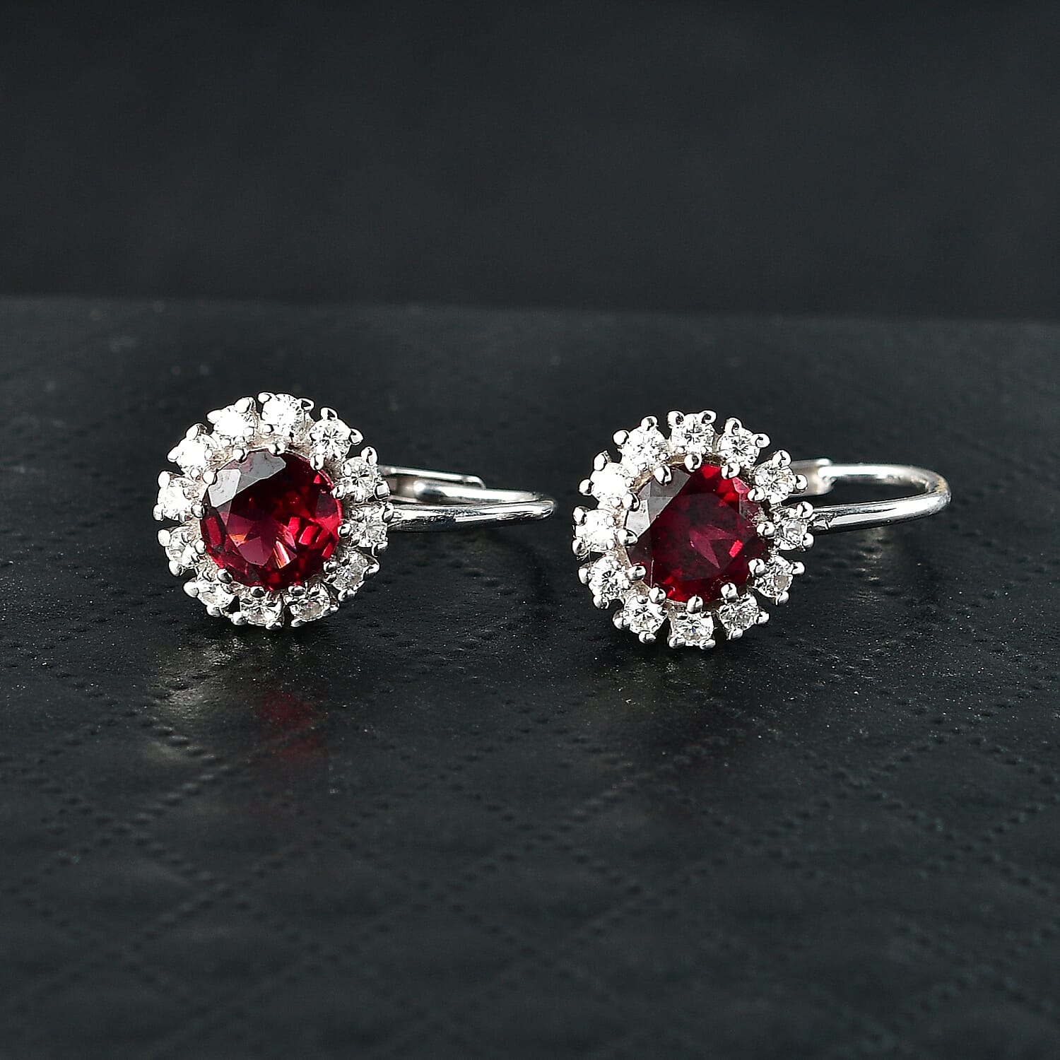 D'Joy Rhodolite Garnet, White Zircon Main Stone With Surrounding Stone Earring in Platinum OverlaySterling Silver  2.956  Ct.