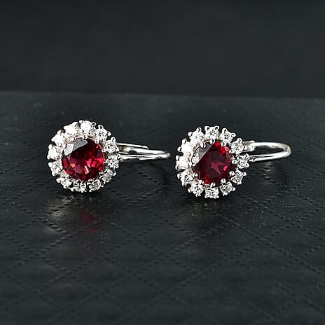 D'Joy Rhodolite Garnet, White Zircon Main Stone With Surrounding Stone Earring in Platinum OverlaySterling Silver  2.956  Ct.