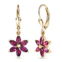 D'Joy Orissa Natural Rhodolite Garnet Dangling Earring in Yellow Gold Plated Sterling Silver 3.66 Ct.