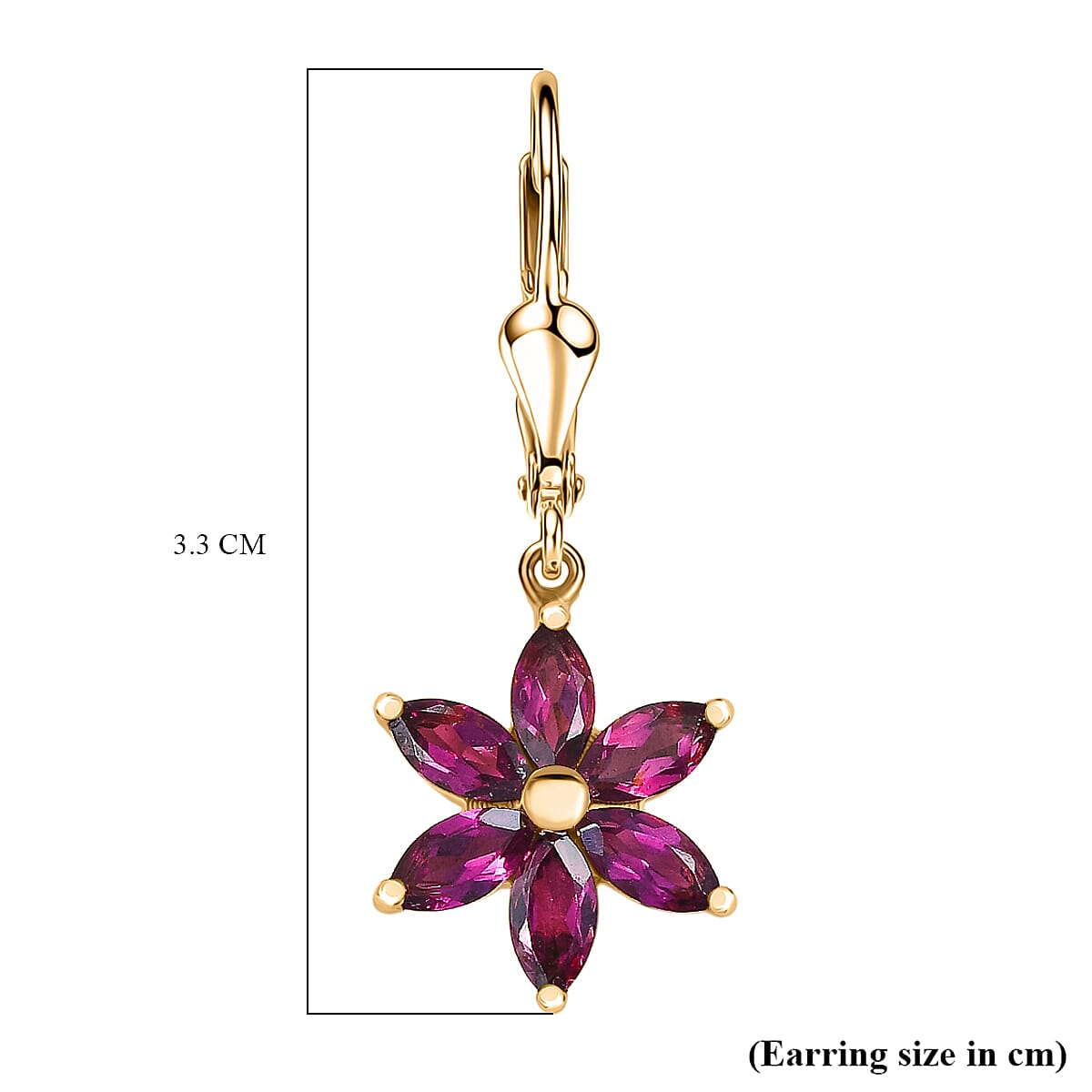 D'Joy Rhodolite Garnet Dangling Earring in Yellow Gold Plated Sterling Silver 3.66 Ct.