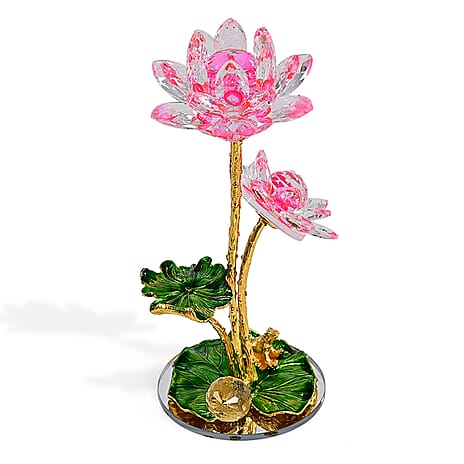 LIVMORE Crystal Lotus Flower Ornament - Pink & Green