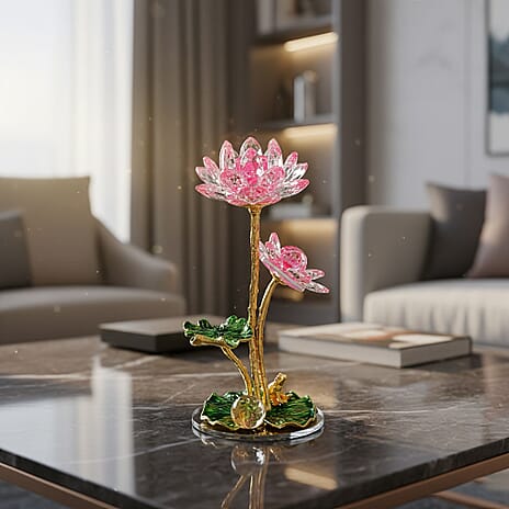 LIVMORE Crystal Lotus Flower Ornament - Pink & Green