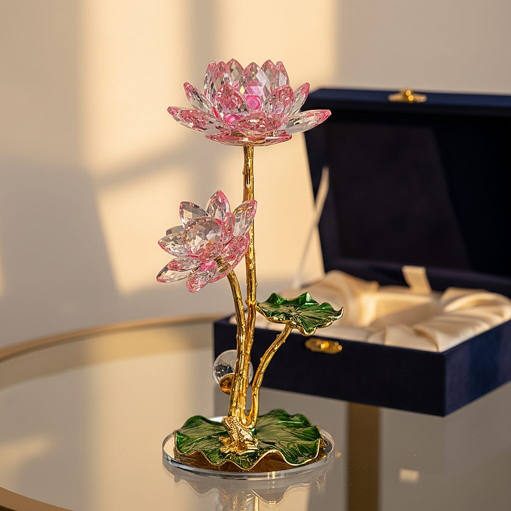 LIVMORE Crystal Lotus Flower Ornament - Pink & Green