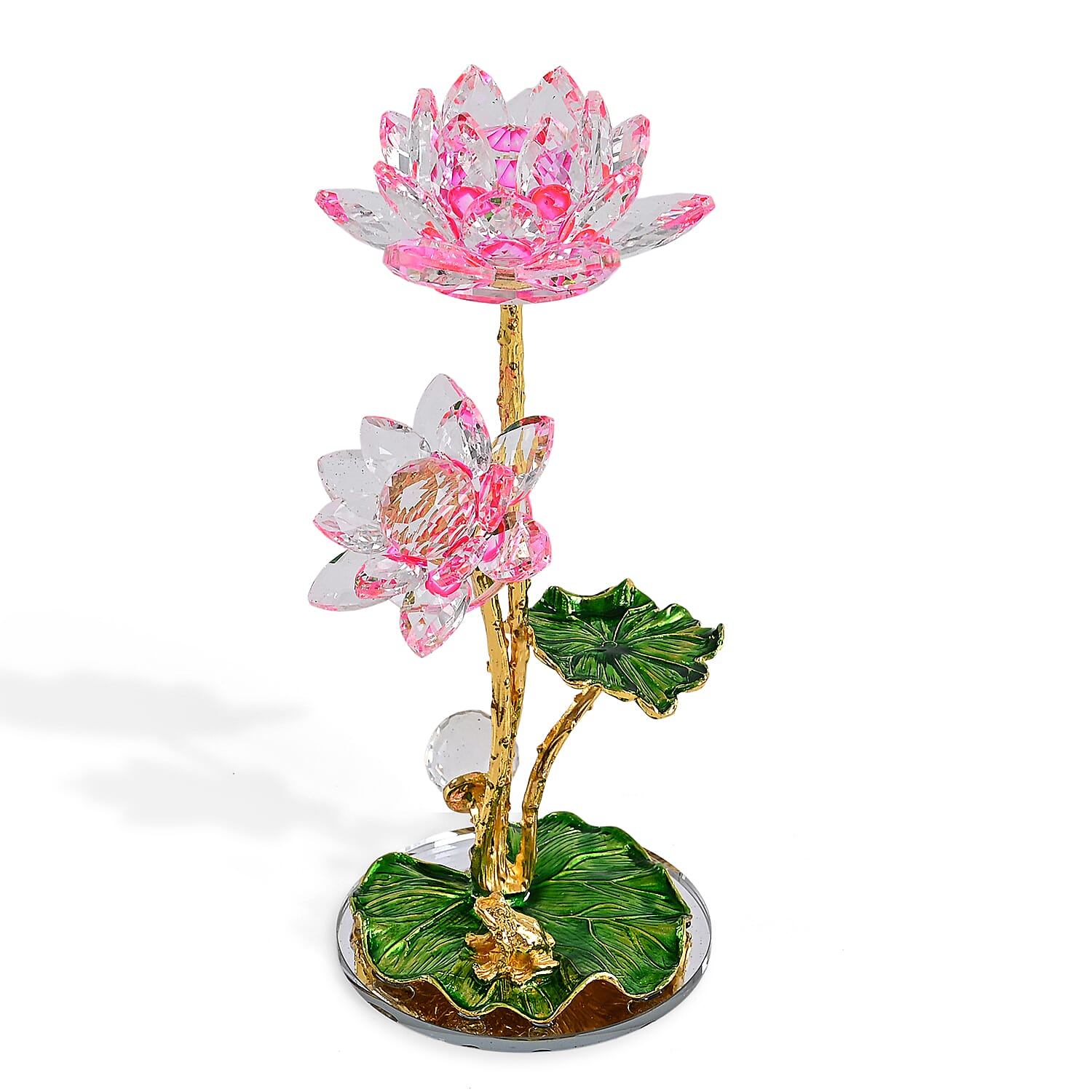 LIVMORE Crystal Lotus Flower Ornament - Pink & Green