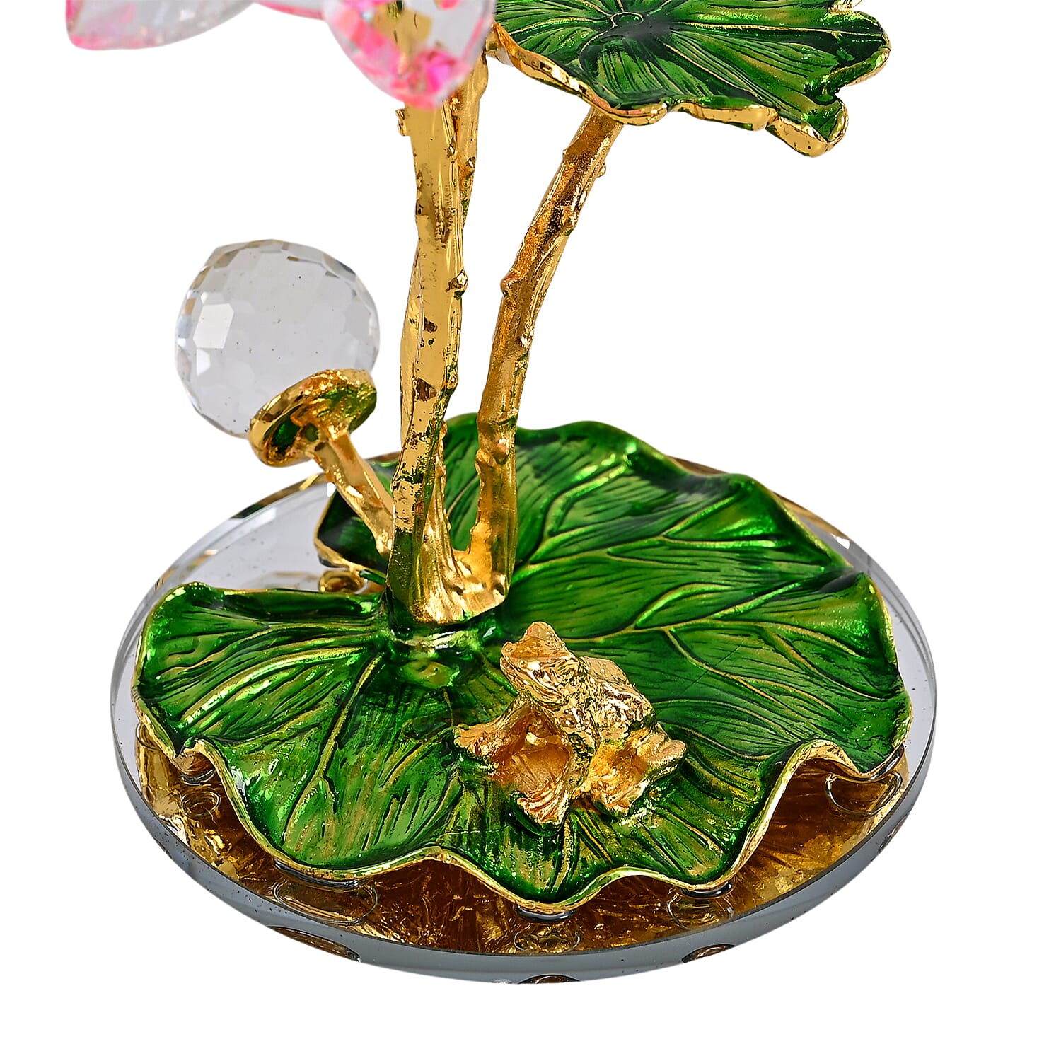 LIVMORE Crystal Lotus Flower Ornament - Pink & Green