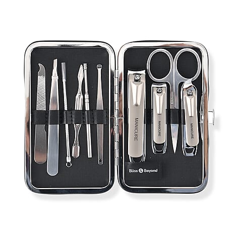 Bliss - Beyond 10 Piece Stainless Steel Embossed Manicure Set - Blue