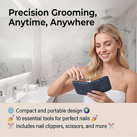 Bliss - Beyond 10 Piece Stainless Steel Embossed Manicure Set - Blue