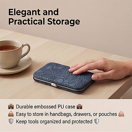 Bliss - Beyond 10 Piece Stainless Steel Embossed Manicure Set - Blue