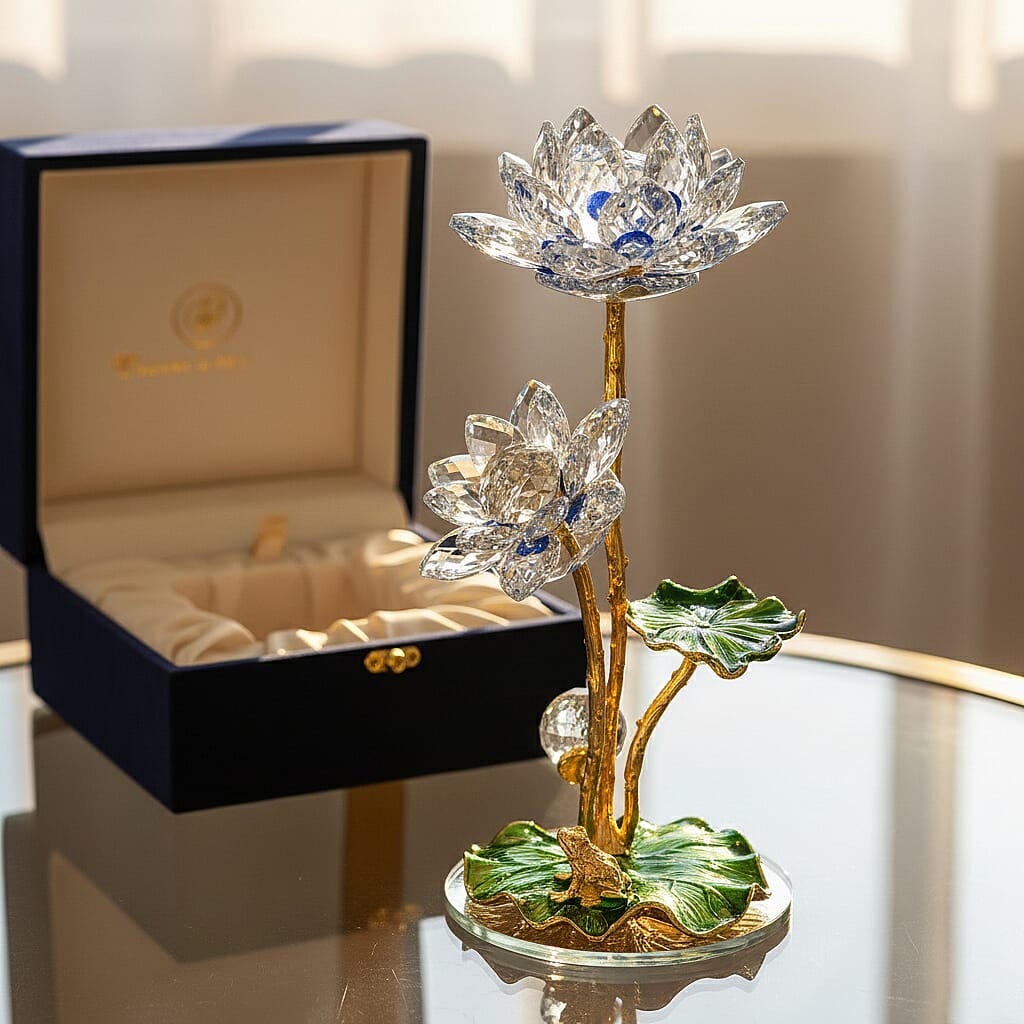 LIVMORE Crystal Lotus Flower Ornament - Blue & Green