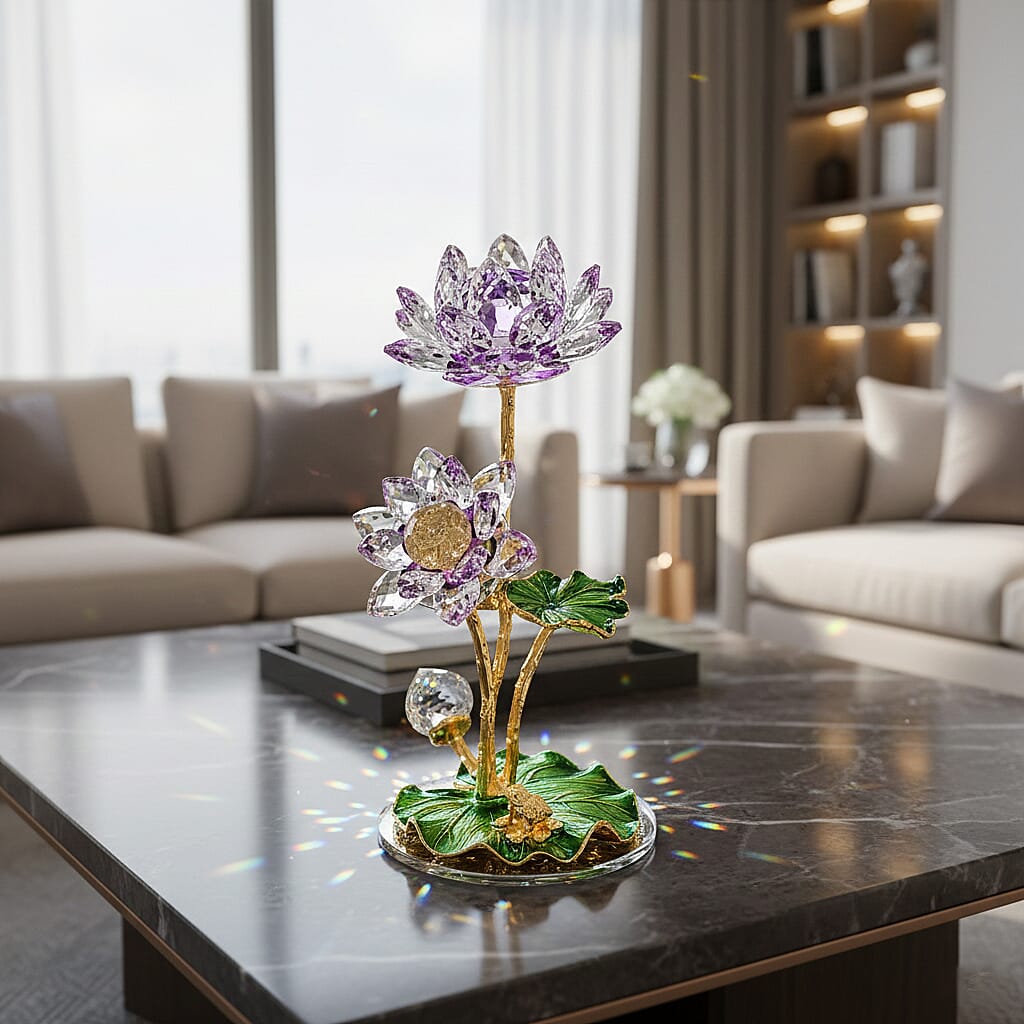 LIVMORE Crystal Lotus Flower Ornament - Purple & Green