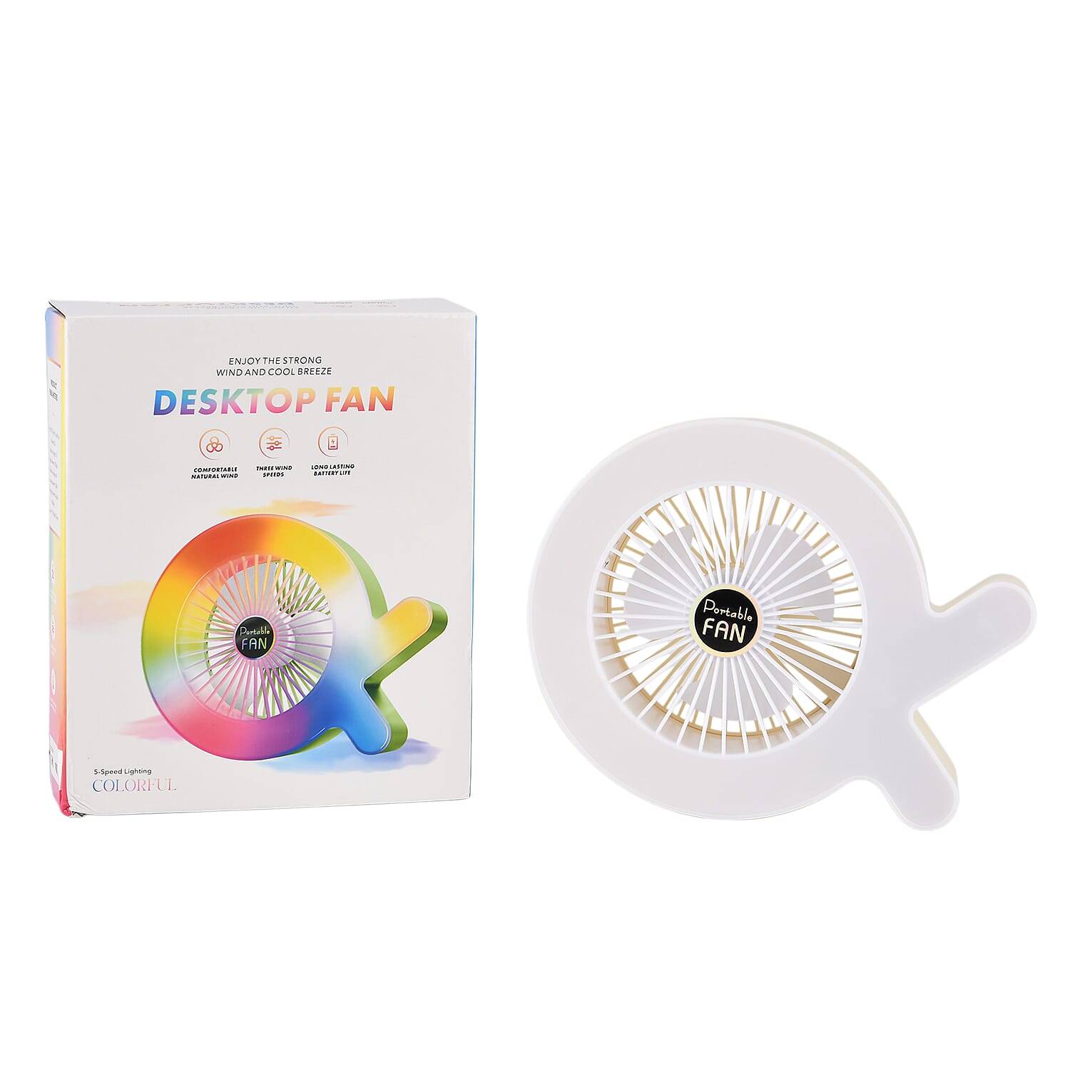 Rainbow Portable Desk Fan - 1200mAh Rechargeable (17 x 21cm) - Beige