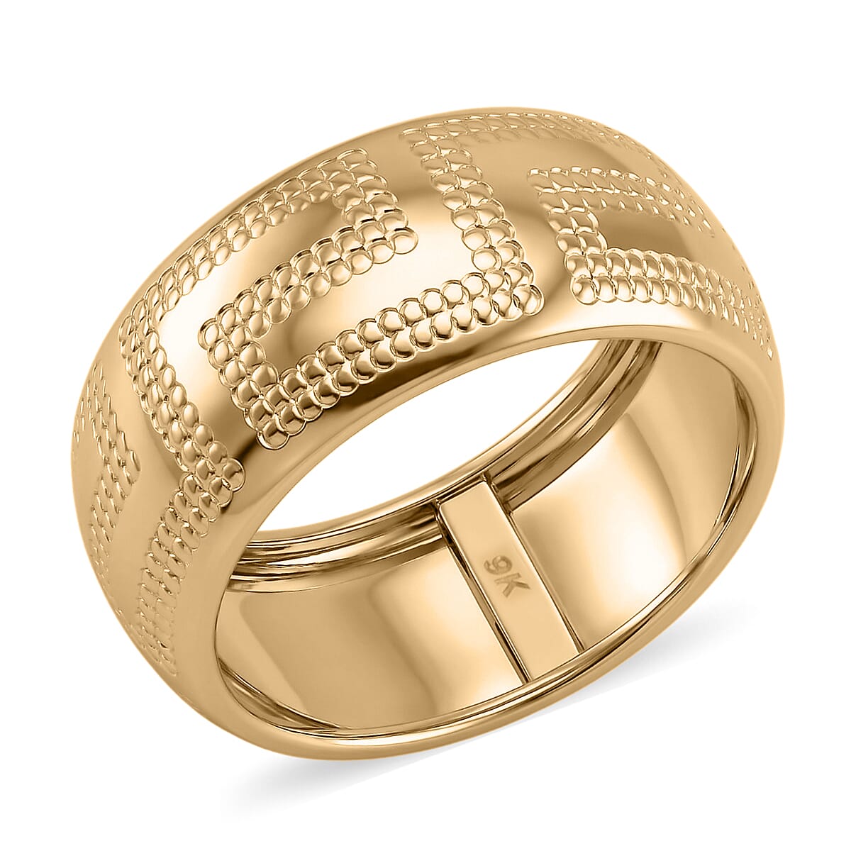 9K Yellow Gold Italian Made Greek Key Design Band Ring