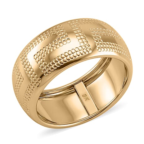 9K Yellow Gold Italian Made Greek Key Design Band Ring