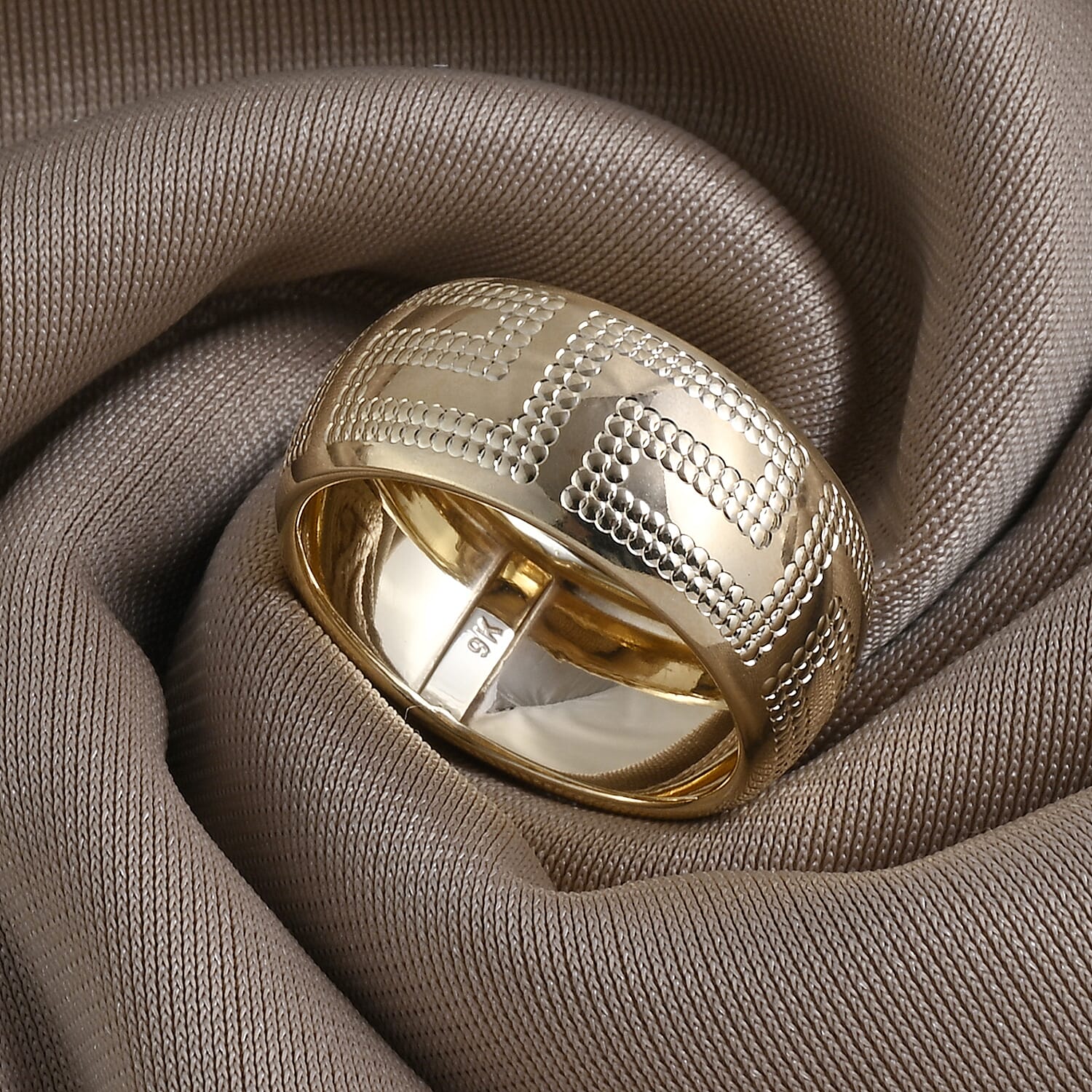 9K Yellow Gold Italian Made Greek Key Design Band Ring