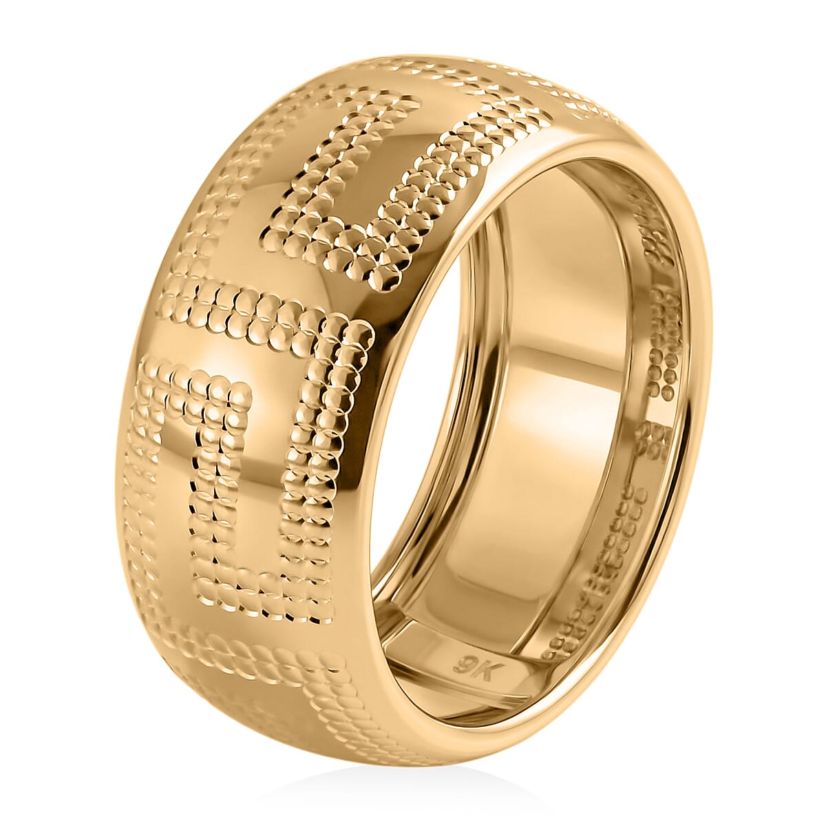 9K Yellow Gold Italian Made Greek Key Design Band Ring