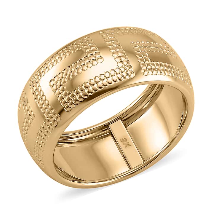 9K Yellow Gold Greek Key Design Band Ring