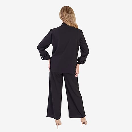 Anamor Crepe Ruched Sleeve Lapel Blazer With Gold Button Detail (Size S) - Black