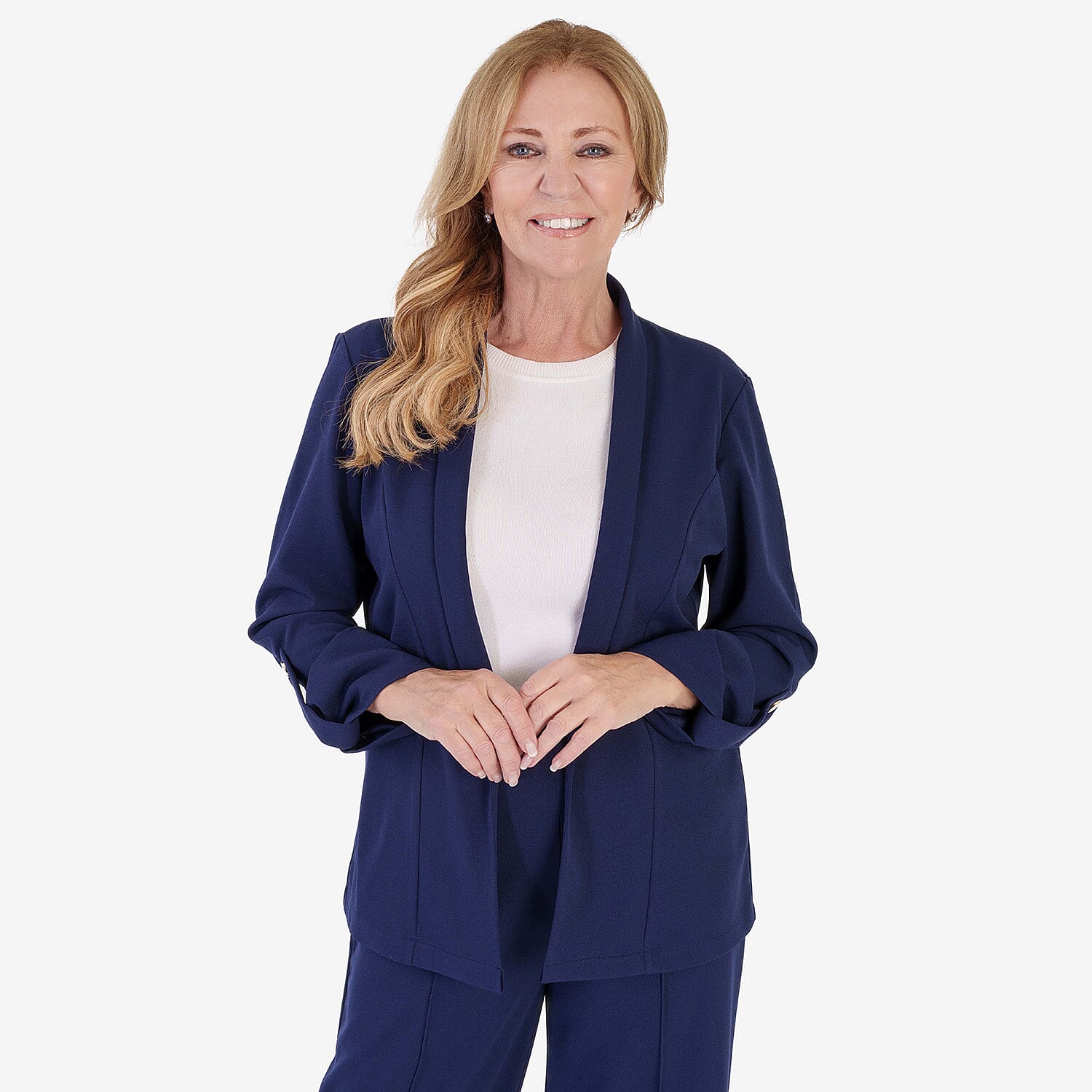 Anamor Crepe Ruched Sleeve Lapel Blazer With Gold Button Detail 