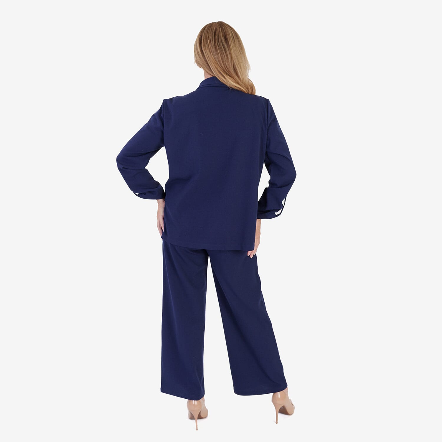 Anamor Crepe Ruched Sleeve Lapel Blazer With Gold Button Detail 