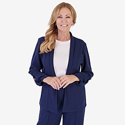 Anamor Crepe Ruched Sleeve Lapel Blazer With Gold Button Detail 