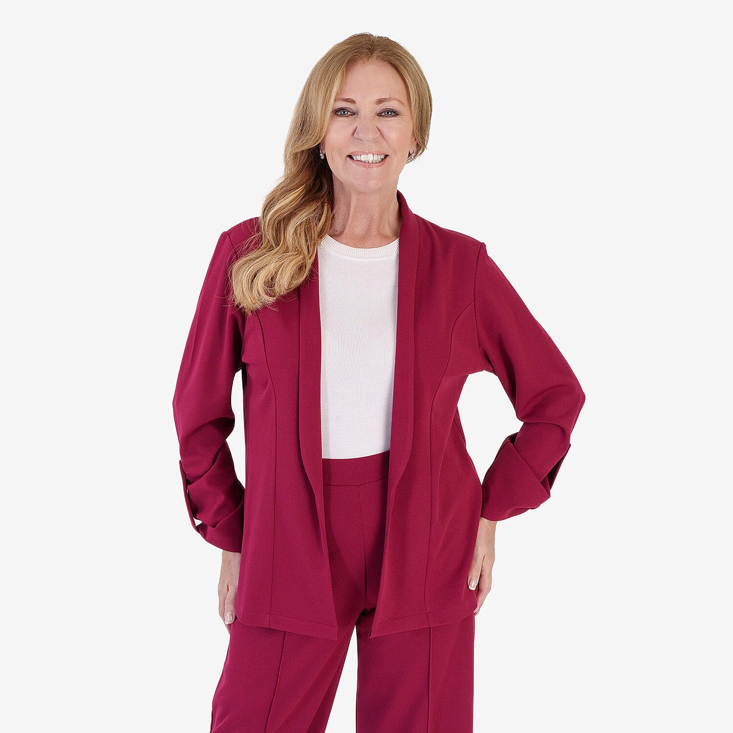 Anamor Crepe Ruched Sleeve Lapel Blazer With Gold Button Detail 