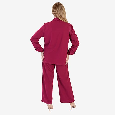 Anamor Crepe Ruched Sleeve Lapel Blazer With Gold Button Detail (Size S) - Wine