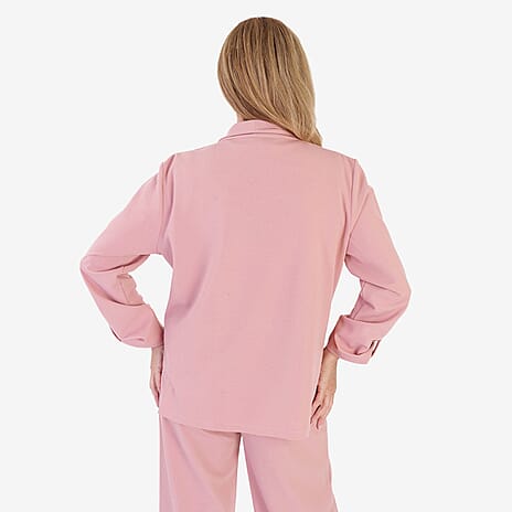 Anamor Crepe Ruched Sleeve Lapel Blazer With Gold Button Detail (Size M) - Dusty Pink