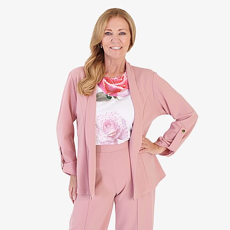 Anamor Crepe Ruched Sleeve Lapel Blazer With Gold Button Detail (Size XXL) - Dusty Pink