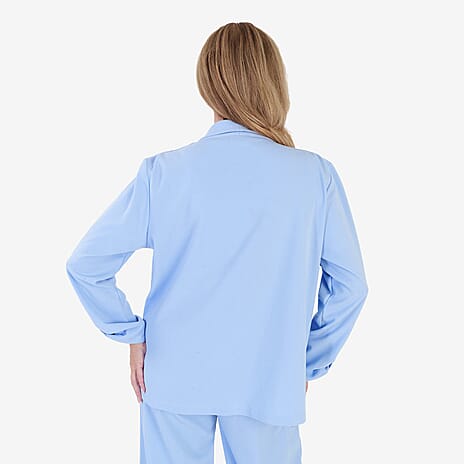 Anamor Crepe Ruched Sleeve Lapel Blazer With Gold Button Detail (Size XXL) - Pale Blue