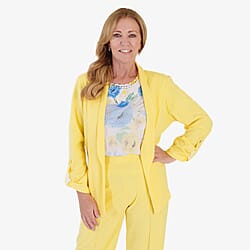 Anamor Crepe Ruched Sleeve Lapel Blazer With Gold Button Detail 