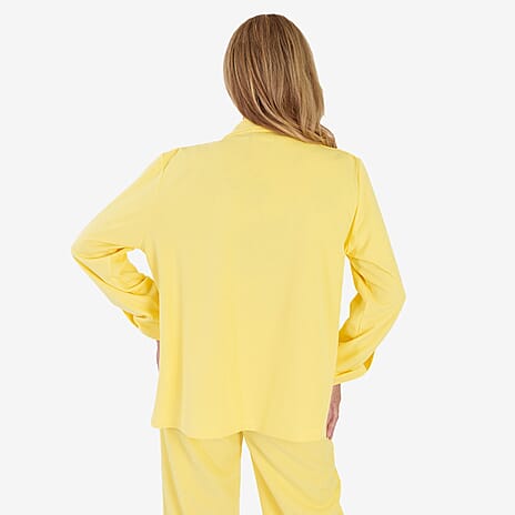 Anamor Crepe Ruched Sleeve Lapel Blazer With Gold Button Detail (Size S) - Lemon