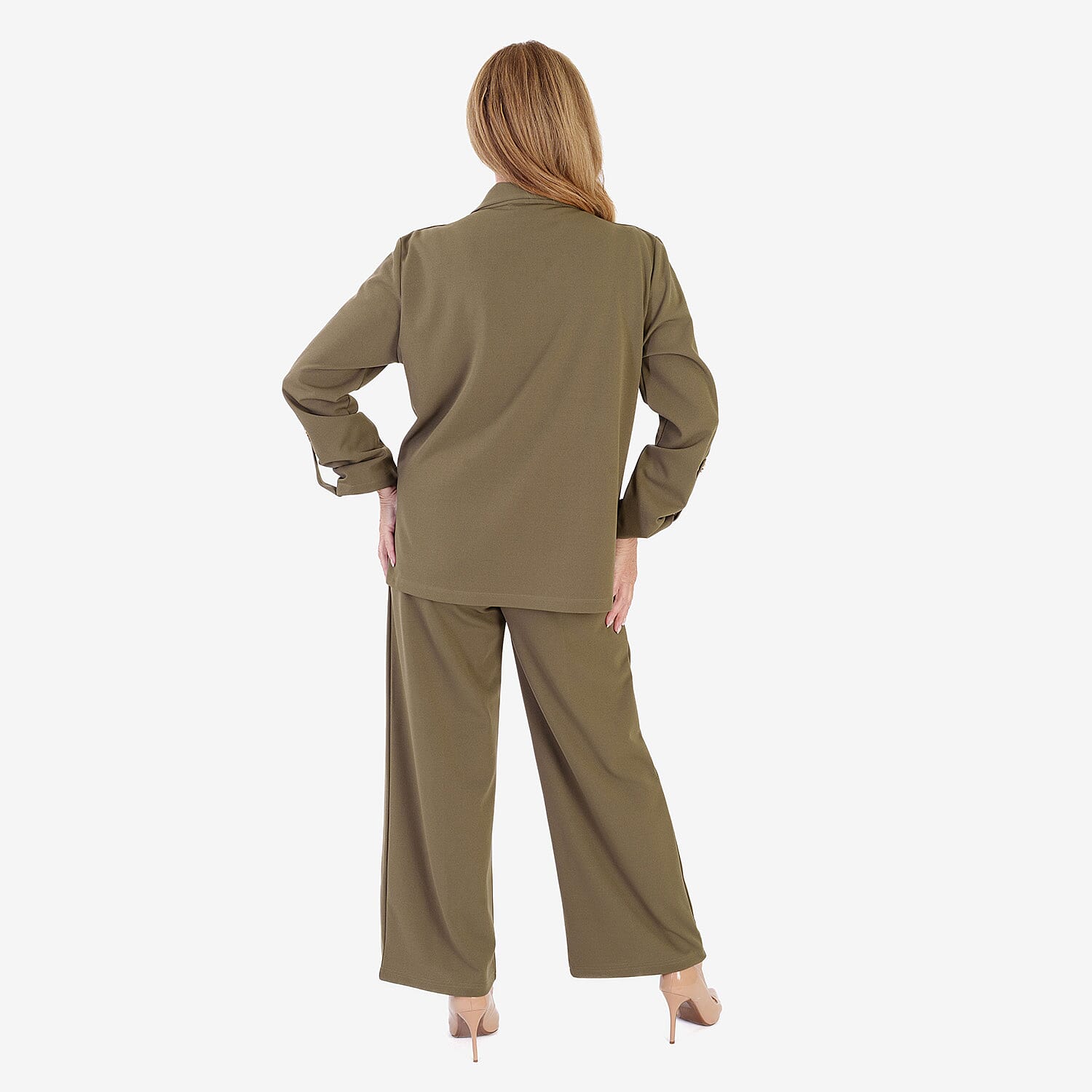 Anamor Crepe Ruched Sleeve Lapel Blazer With Gold Button Detail 