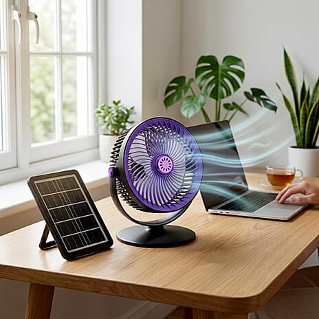 Solar Powered Portable Desk Fan - 2400mAh Rechargeable Fan with 2pcs Aroma Diffuser - Purple