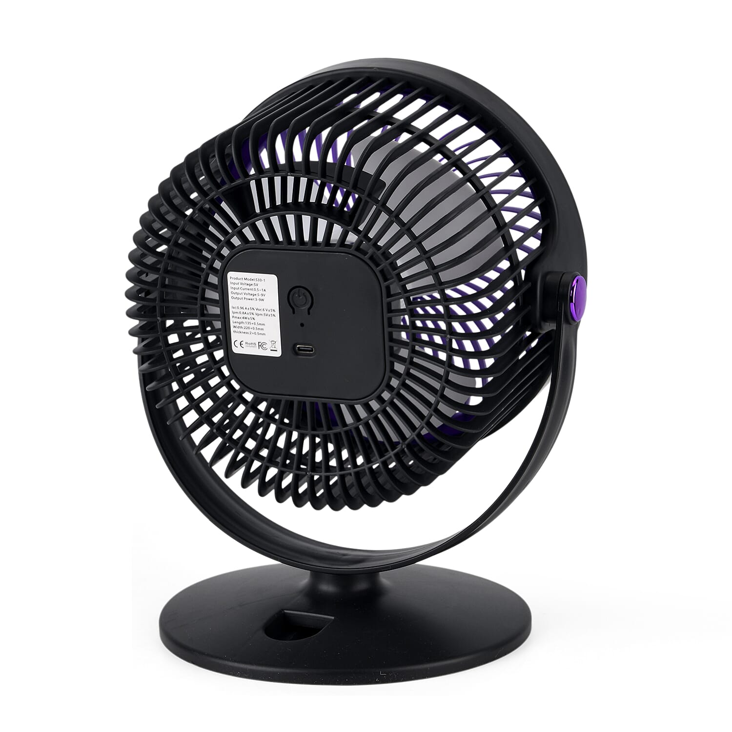 Solar Powered Portable Desk Fan - 2400mAh Rechargeable Fan with 2pcs Aroma Diffuser - Purple