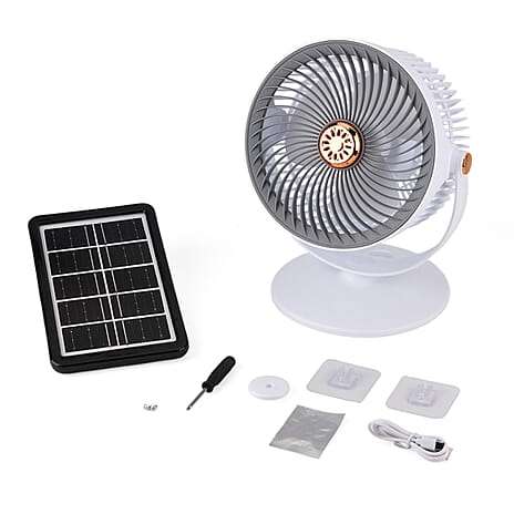 Solar Powered Portable Desk Fan - 2400mAh Rechargeable Fan with 2pcs Aroma Diffuser - Grey