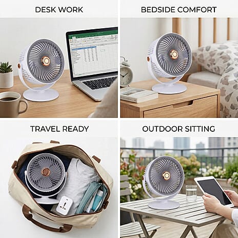 Solar Powered Portable Desk Fan - 2400mAh Rechargeable Fan with 2pcs Aroma Diffuser - Grey