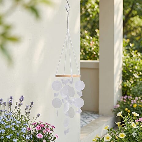 LIVMORE Beach Inspired Conch Shape Hanging Wind Chime (30 cm) - White