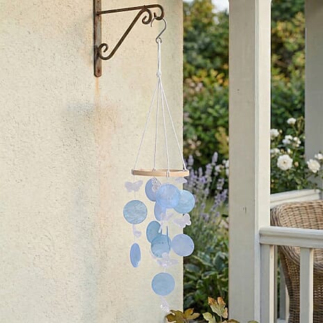 LIVMORE Beach Inspired Conch Shape Hanging Wind Chime (30 cm) - Blue