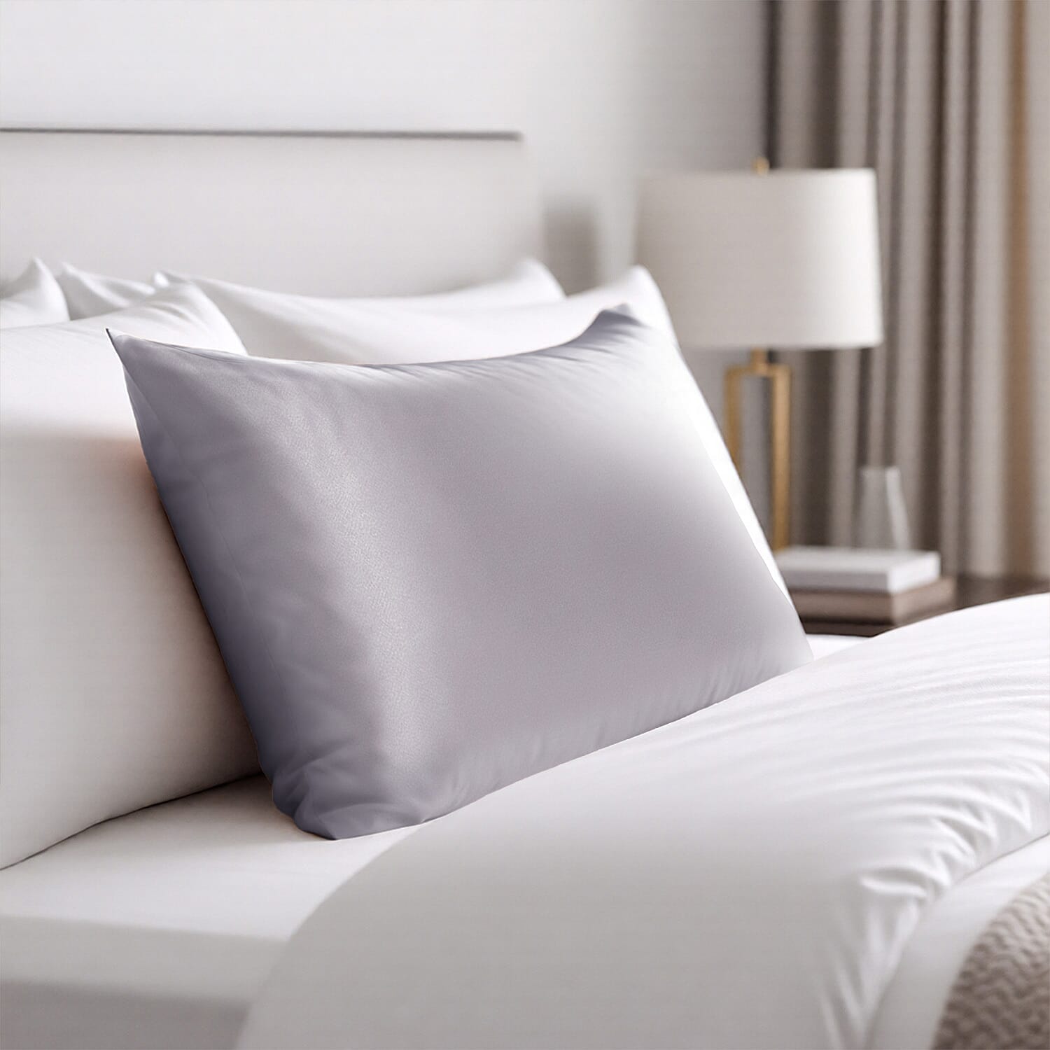 Hush Haven 100% Mulberry Silk Pillowcase with MOP Button (50x75 cm) - Silver Grey