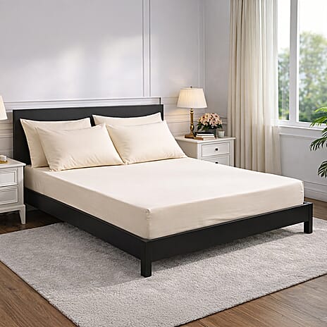 Hush Heven 6-Piece Bedding Set- Includes 2 Fitted Sheets - 4 Pillowcases (Double) - Beige