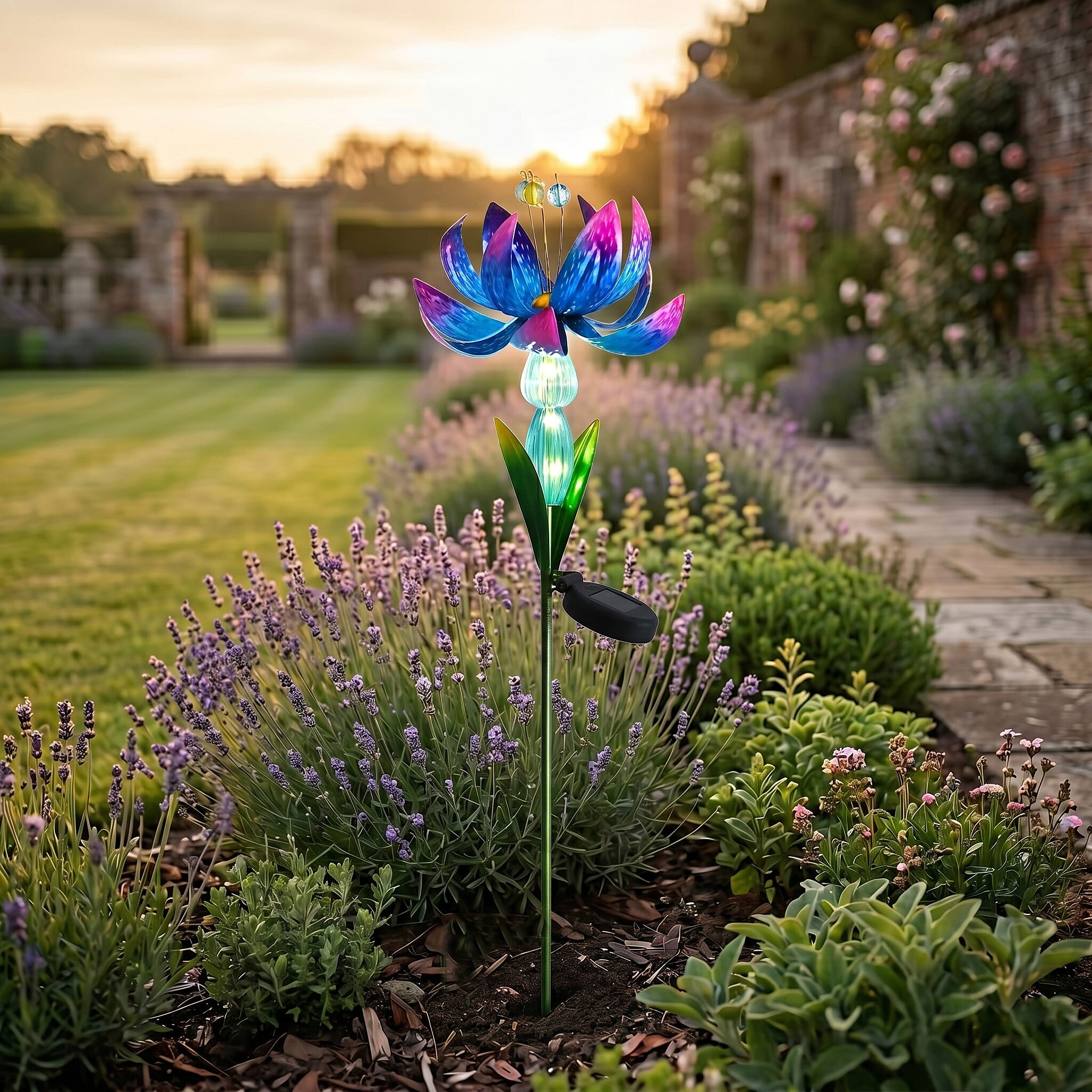 LIVMORE Solar Lotus Flower Garden Stake (96cm) - Blue