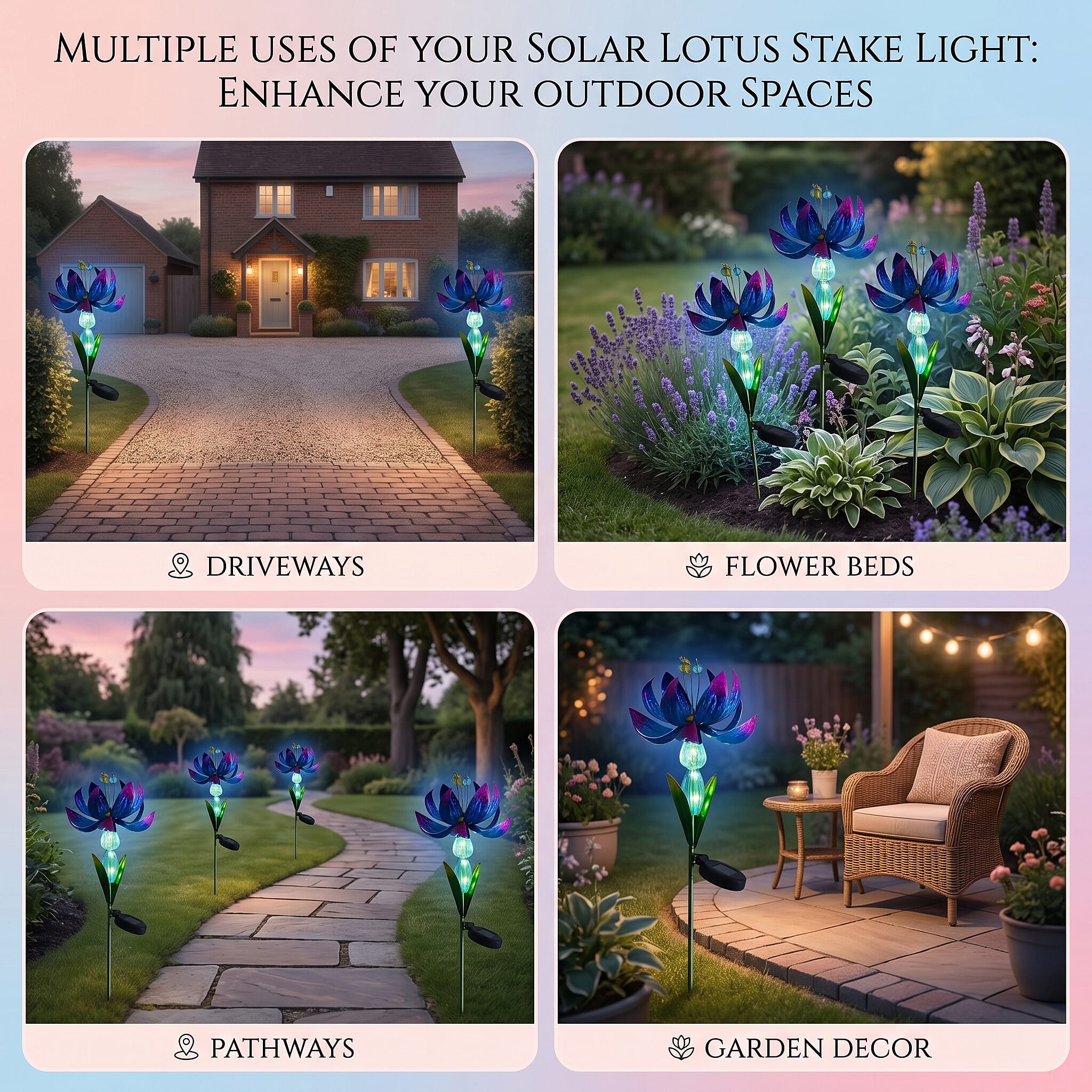 LIVMORE Solar Lotus Flower Garden Stake (96cm) - Blue
