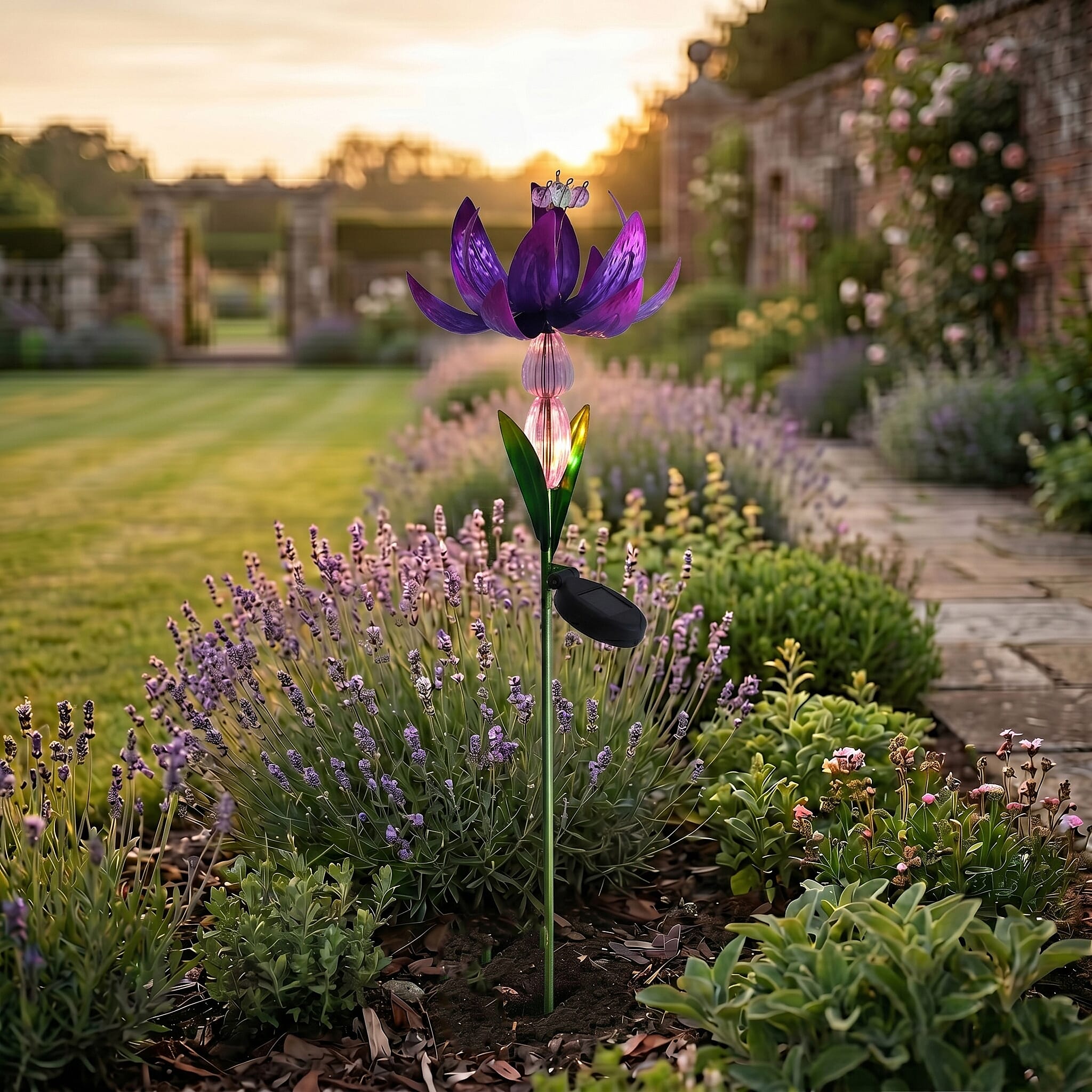 LIVMORE Solar Lotus Flower Garden Stake (96cm) - Purple