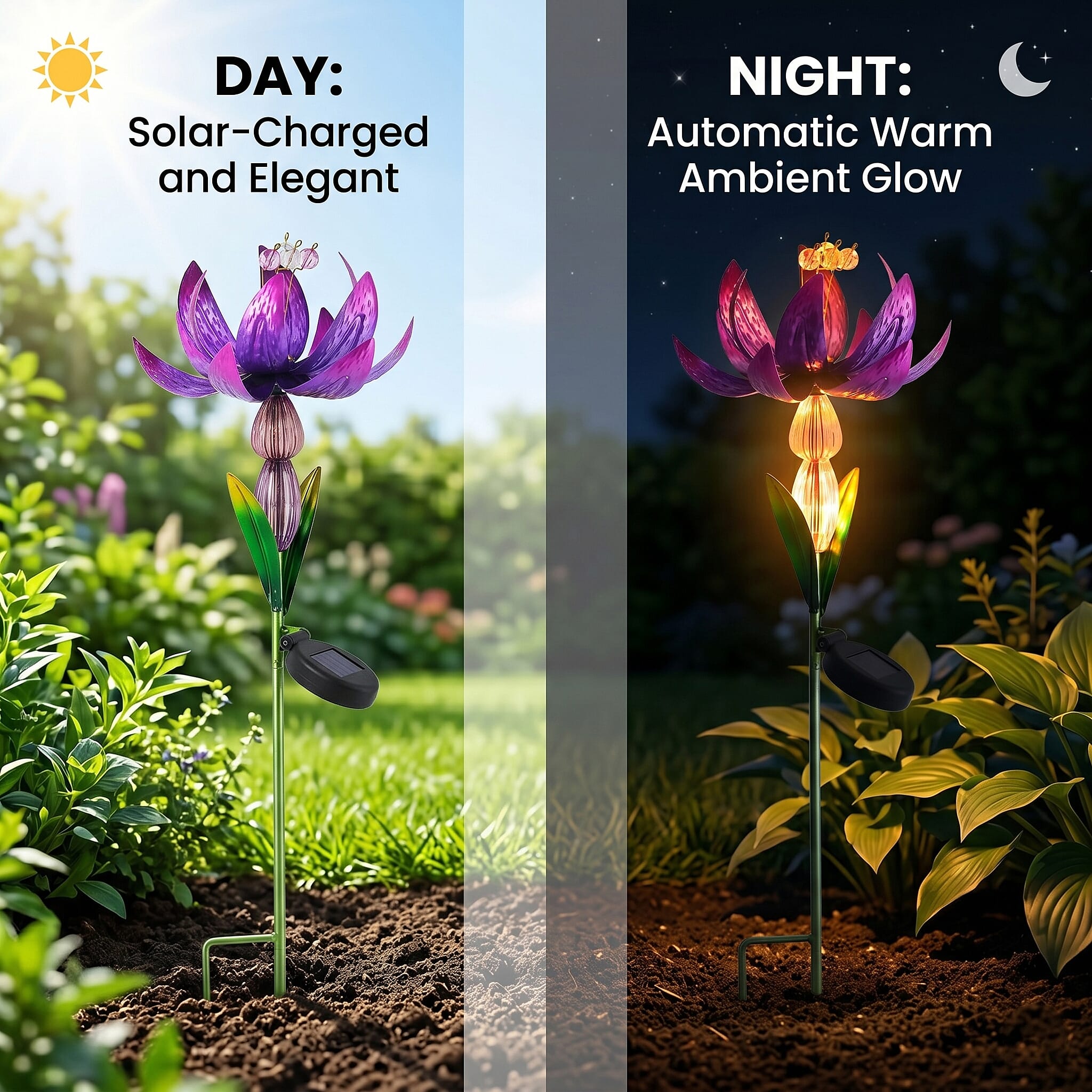 LIVMORE Solar Lotus Flower Garden Stake (96cm) - Purple