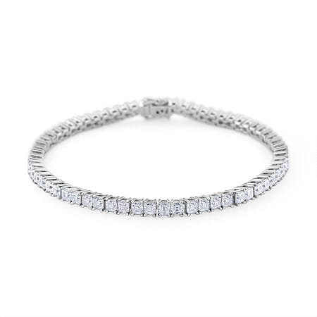 D'Joy Royal Asscher Cut Moissanite Tennis Bracelet (Size - 7) in Rhodium Overlay Sterling Silver 8.20 Ct, Silver Wt. 9.30 Gms D'Joy Royal Asscher Cut Moissanite Tennis Bracelet (Size - 7) in Rhodium Overlay Sterling Silver 8.20 Ct, Silver Wt. 9.30 Gms