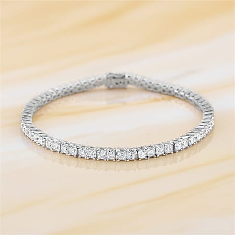 D'Joy Royal Asscher Cut Moissanite Tennis Bracelet (Size - 7) in Rhodium Overlay Sterling Silver 8.20 Ct, Silver Wt. 9.30 Gms